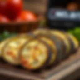 Sliced eggplant ready for air frying