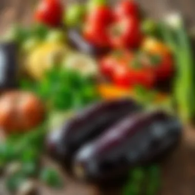 Fresh Ingredients for Nutritious Cooking Fresh ingredients for eggplant dish arranged neatly