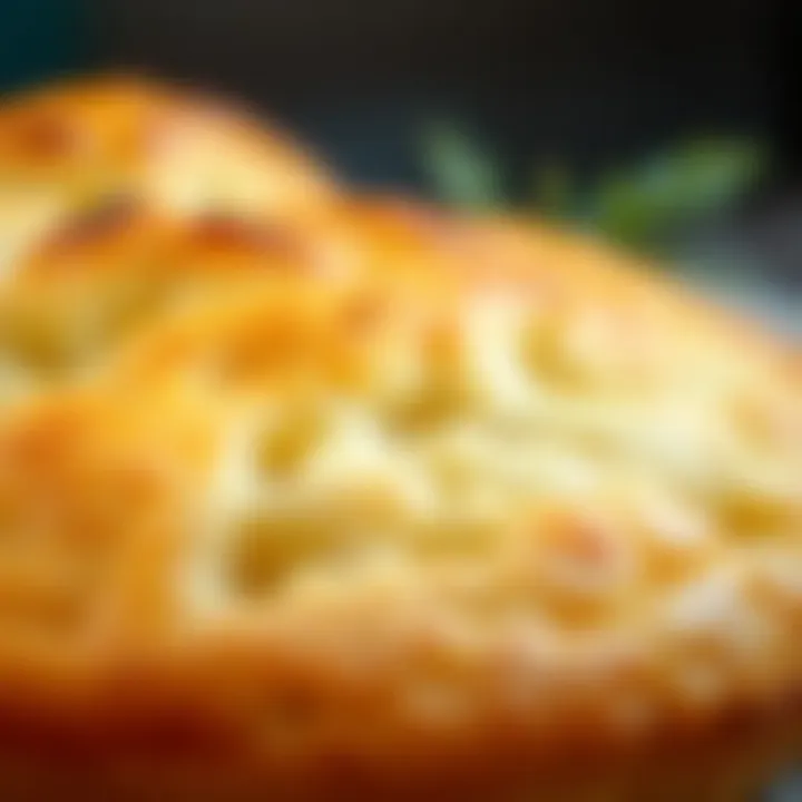 A close-up view of the fluffy texture of baked Arda Revani with a golden crust