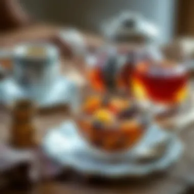 A traditional serving suggestion of Arda Revani with a tea set in the background