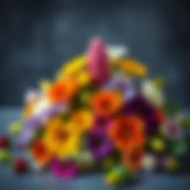 An artistic arrangement of various edible flowers in a culinary context