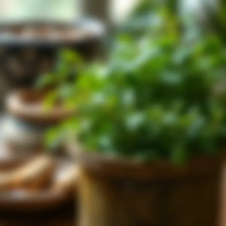 Close-up of a bamboo vase filled with fresh herbs, emphasizing sustainability