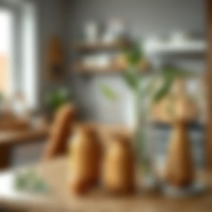 Bamboo vases displayed in a stylish kitchen, blending functionality with décor