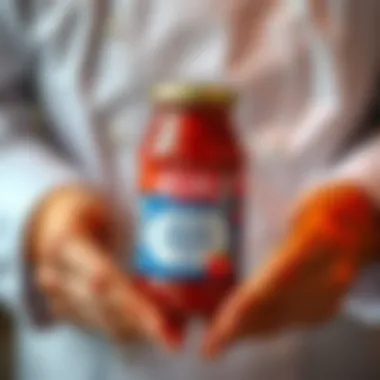 Carefully Selected Barilla Sauce Chef's hands showcasing a Barilla sauce jar