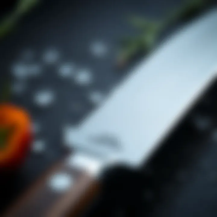 Close-up of a knife's blade highlighting craftsmanship and material.