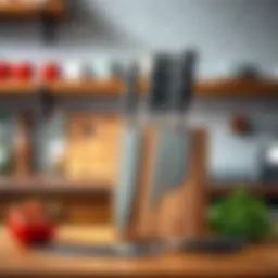 Quality knife set displayed on a wooden kitchen counter.