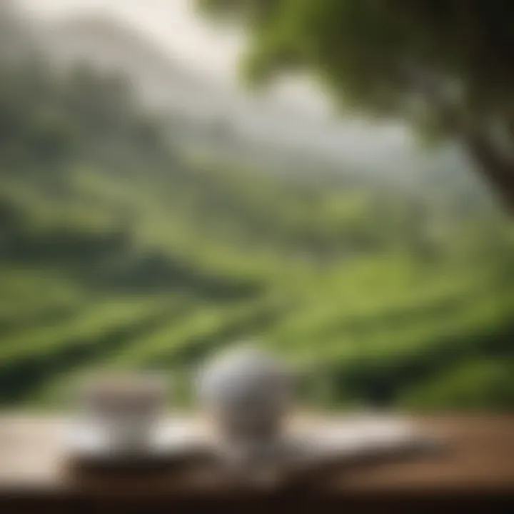 A serene landscape of tea plantations where white tea is cultivated.