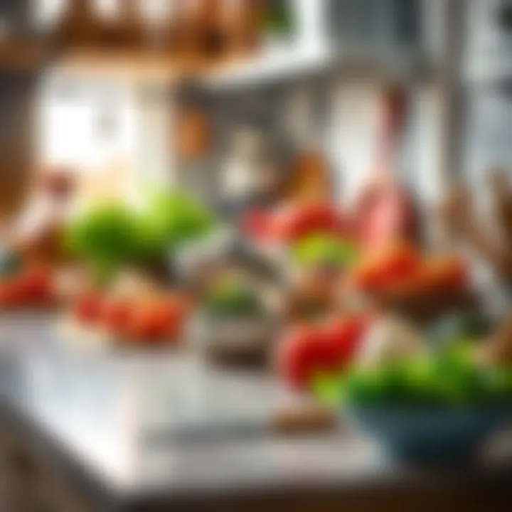 A vibrant kitchen scene filled with fresh ingredients and tools, encouraging a creative cooking atmosphere