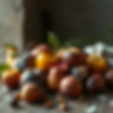 Artistic Arrangement of Stone Fruits An artistic arrangement of stone fruits on a rustic table.