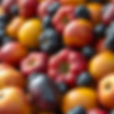 Fresh Stone Fruits Display Close-up of succulent stone fruits, highlighting their freshness.