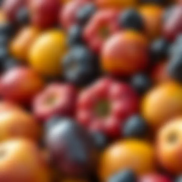 Fresh Stone Fruits Display Close-up of succulent stone fruits, highlighting their freshness.