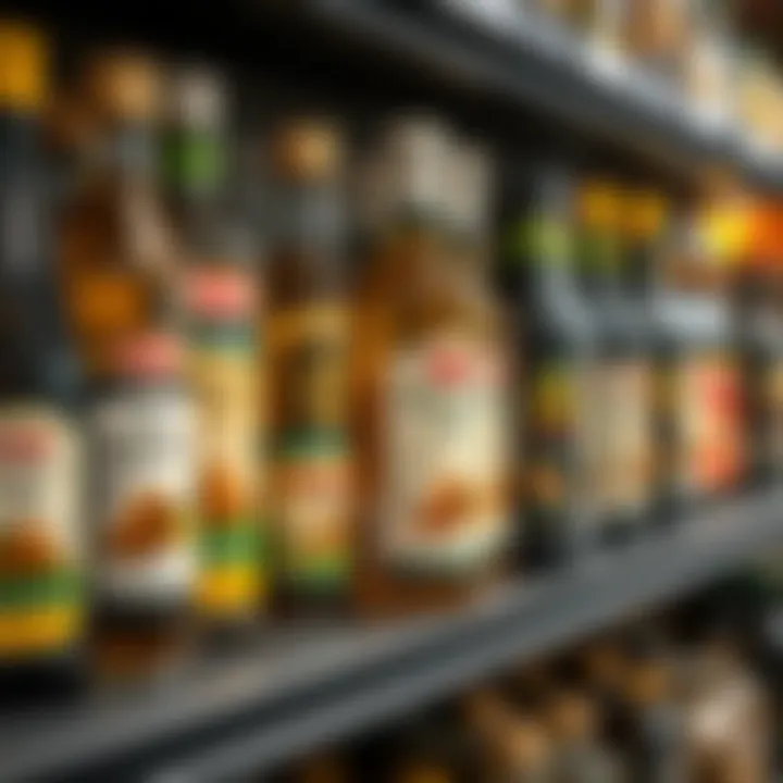 Assortment of different brands of walnut oil on a shelf
