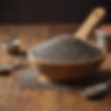 Nutrient-rich chia seeds on a wooden surface.