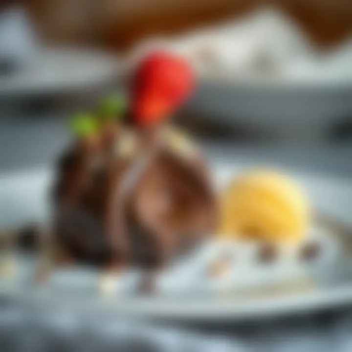 A visual delight: the plated Chocolate Bomb A beautifully plated chocolate bomb dessert