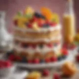 Colorful cake decorated with fruit and cream