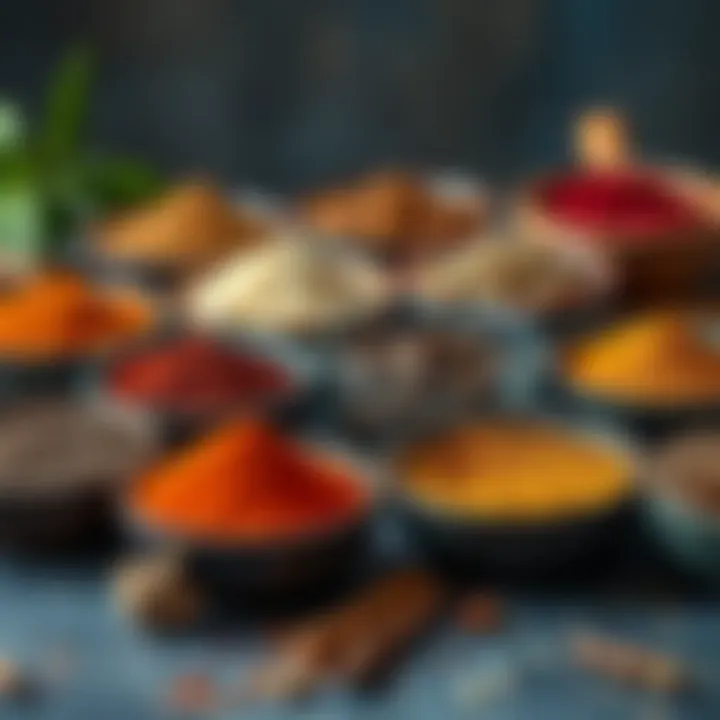 An assortment of colorful spices in bowls, showcasing the diversity of flavors for breakfast