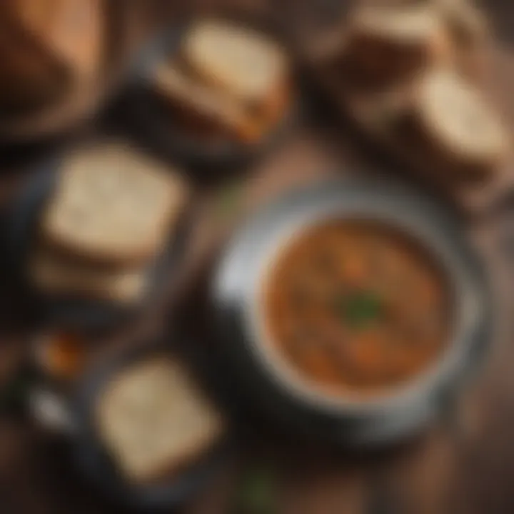 A hearty lentil soup served with a side of crusty bread