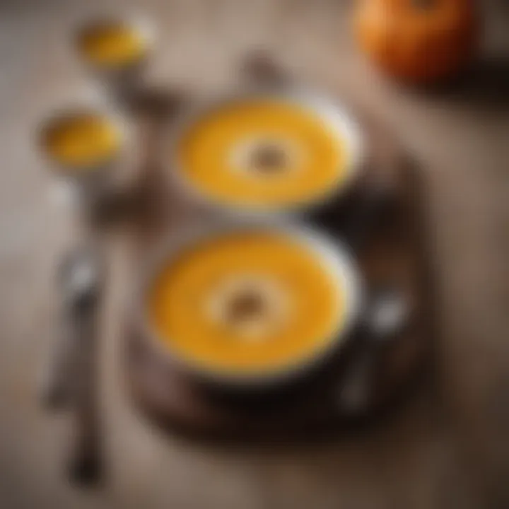 An elegant plating of pumpkin soup with a drizzle of olive oil