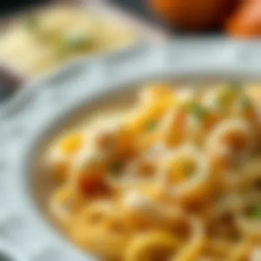 Creamy Seashell Pasta Close-Up A close-up of a creamy seashell pasta dish garnished with herbs