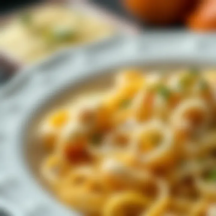 Creamy Seashell Pasta Close-Up A close-up of a creamy seashell pasta dish garnished with herbs