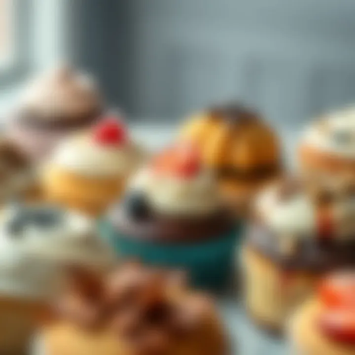 An array of cupcakes and muffins with various toppings and flavors