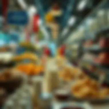 Dairy Market Scene A market scene showcasing various dairy products.