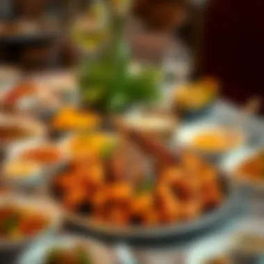 A table setting featuring diverse dishes cooked on a grill pan