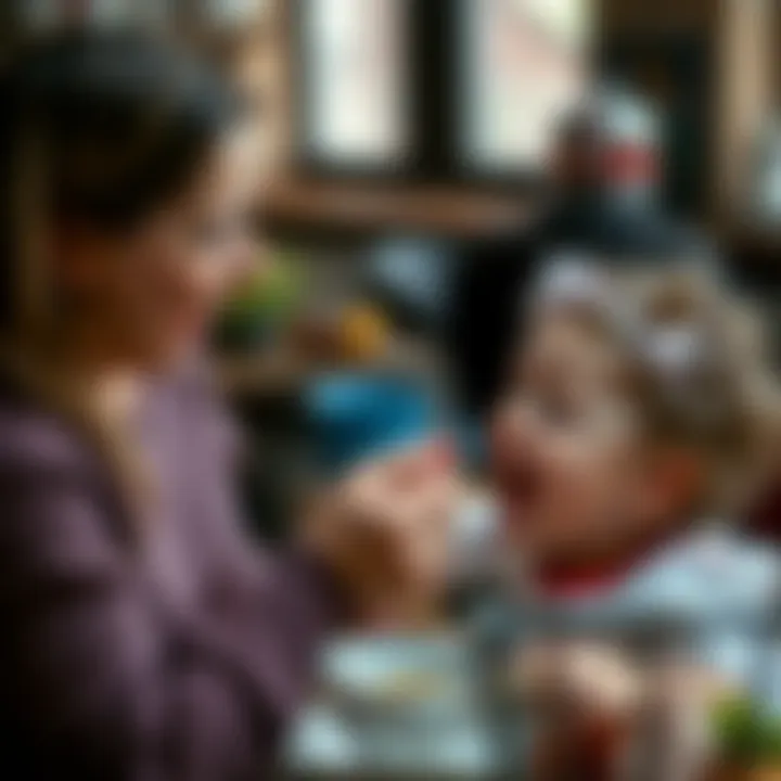 A joyful feeding moment between parent and child