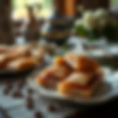 Elegant Presentation of Dört Bezeli Baklava A traditional setting with four-bezel baklava elegantly presented