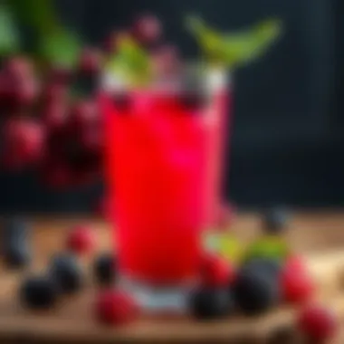 Glass of mulberry juice with fresh mulberries