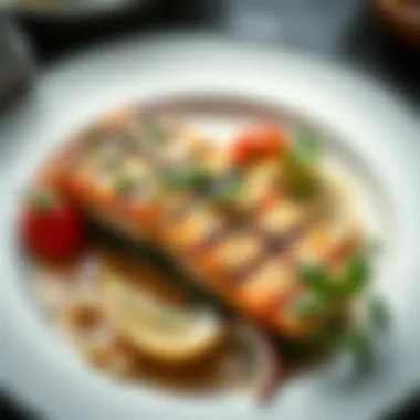 An elegant plate of grilled salmon garnished with fresh herbs, emphasizing healthy fats and protein.