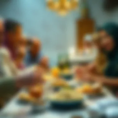 Unity in Family Meals During Ramadan Family members sharing a meal during Ramadan, emphasizing unity