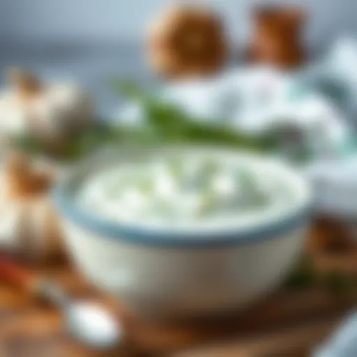 Garlic Yogurt Delight A bowl of garlic yogurt garnished with herbs
