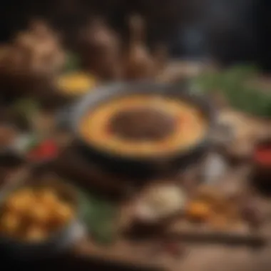 Historic depiction of Gazi food heritage with traditional cooking tools