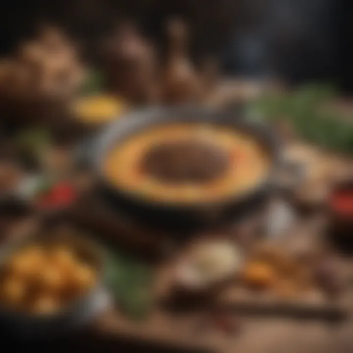 Historic depiction of Gazi food heritage with traditional cooking tools