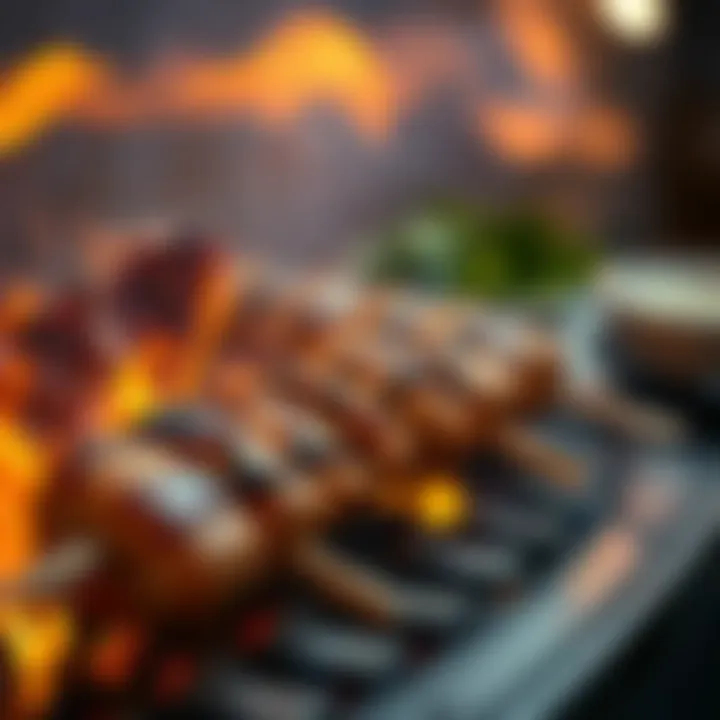 A close-up of kebap grilling over an open flame, capturing the essence of culinary art.