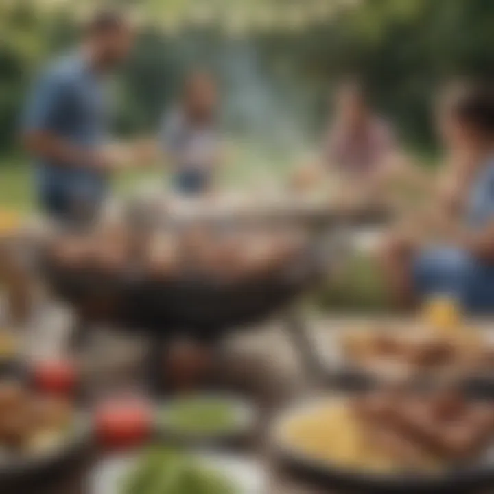 An inviting outdoor barbecue setup with friends enjoying the meal