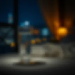 A serene night scene with a glass of water on a bedside table