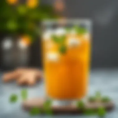 A refreshing beverage infused with ginger sugar and garnished with mint.