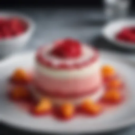 A beautifully presented Rose Dessert showcasing its delicate layers and vibrant colors.