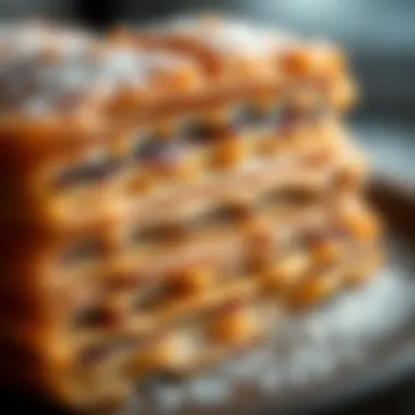 Close-up of baklava layers showcasing the rich filling