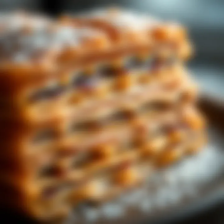 Close-up of baklava layers showcasing the rich filling