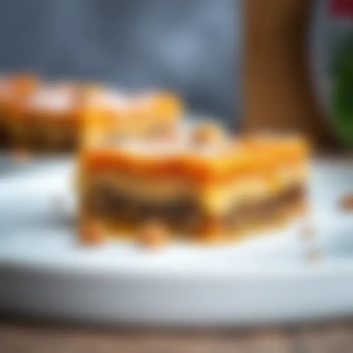 Baklava Presentation A delicious baklava piece with nuts and syrup