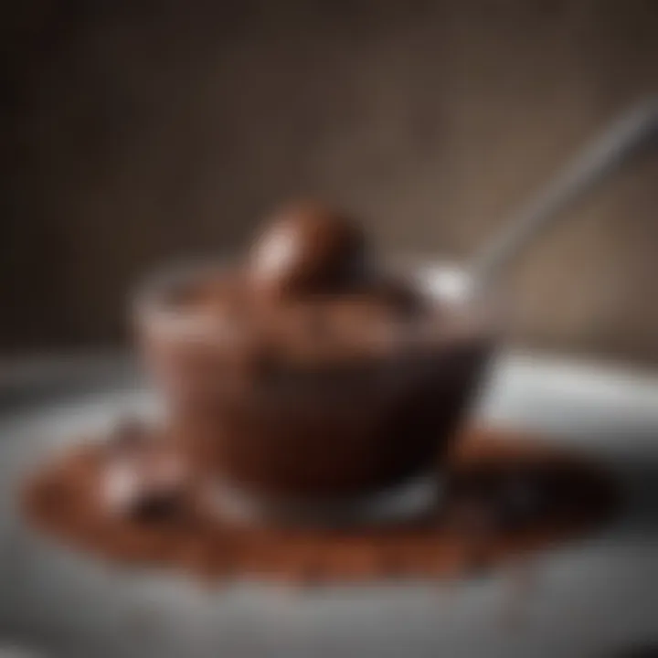 Close-up of a spoonful of rich chocolate pudding