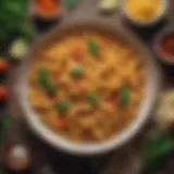 A vibrant bowl of cooked pasta with fresh herbs and spices