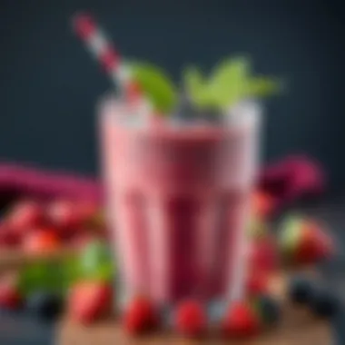 A refreshing smoothie made with berries and leafy greens in a glass