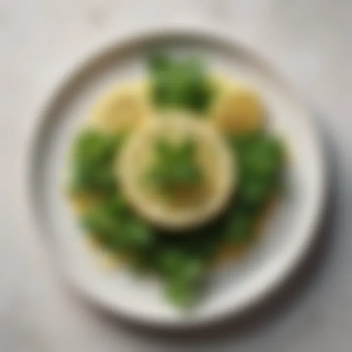 A beautifully plated dish featuring parsley, lemon, and saraçoğlu as key ingredients