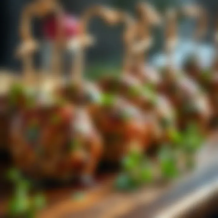 Herb Garnished Grilled Meatballs A vibrant close-up of grilled meatballs garnished with herbs