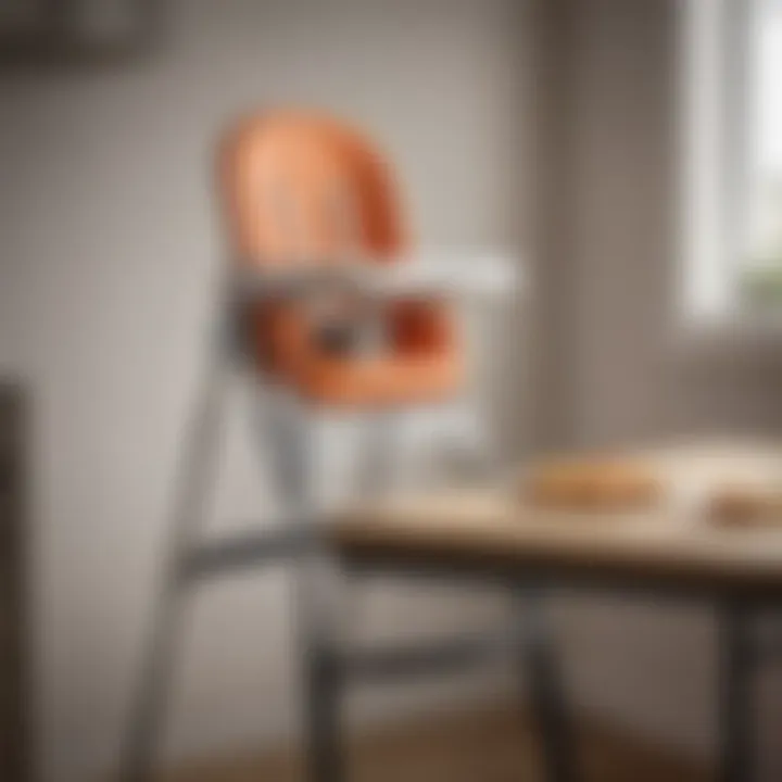 Close-up of a high chair showcasing safety features