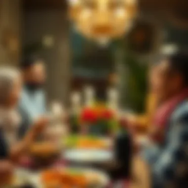 A family gathering around the table for iftar prayers and meal